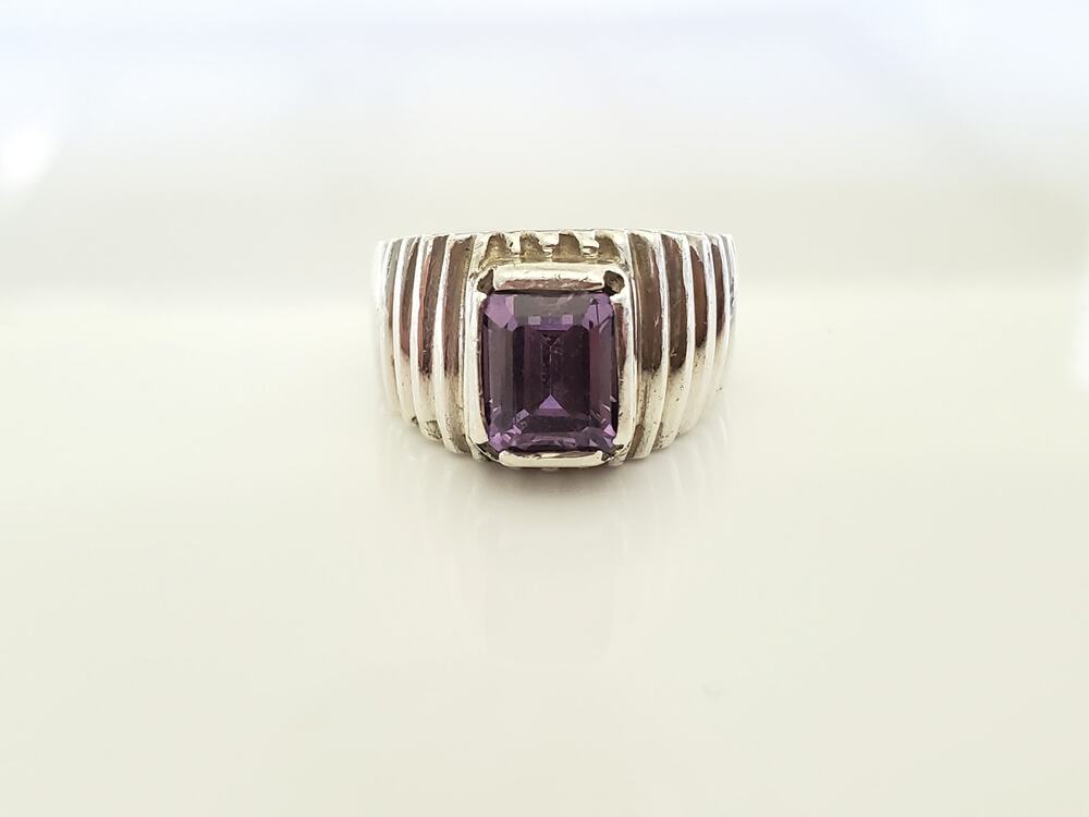 Ribbed Sterling Silver Amethyst Ring